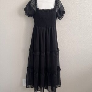 Large Dress Maxi Tiered Puff Sleeve Sheer Polkadot Smocked Whimsigoth Coquette